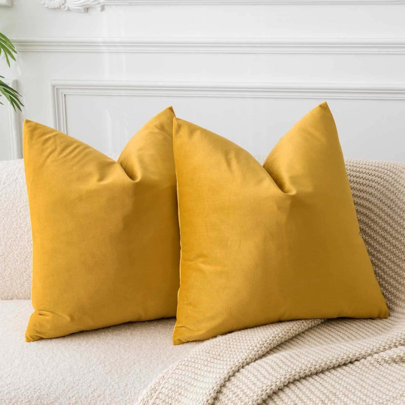 JUSPURBET Throw Pillow Covers 20x20 inch Set of 2 Decorative Velvet Pillow Covers for Couch Sofa Bed Soft Cushion Covers Cases with Invisible Zipper for Living Room Home Decor,Gold - Image 1